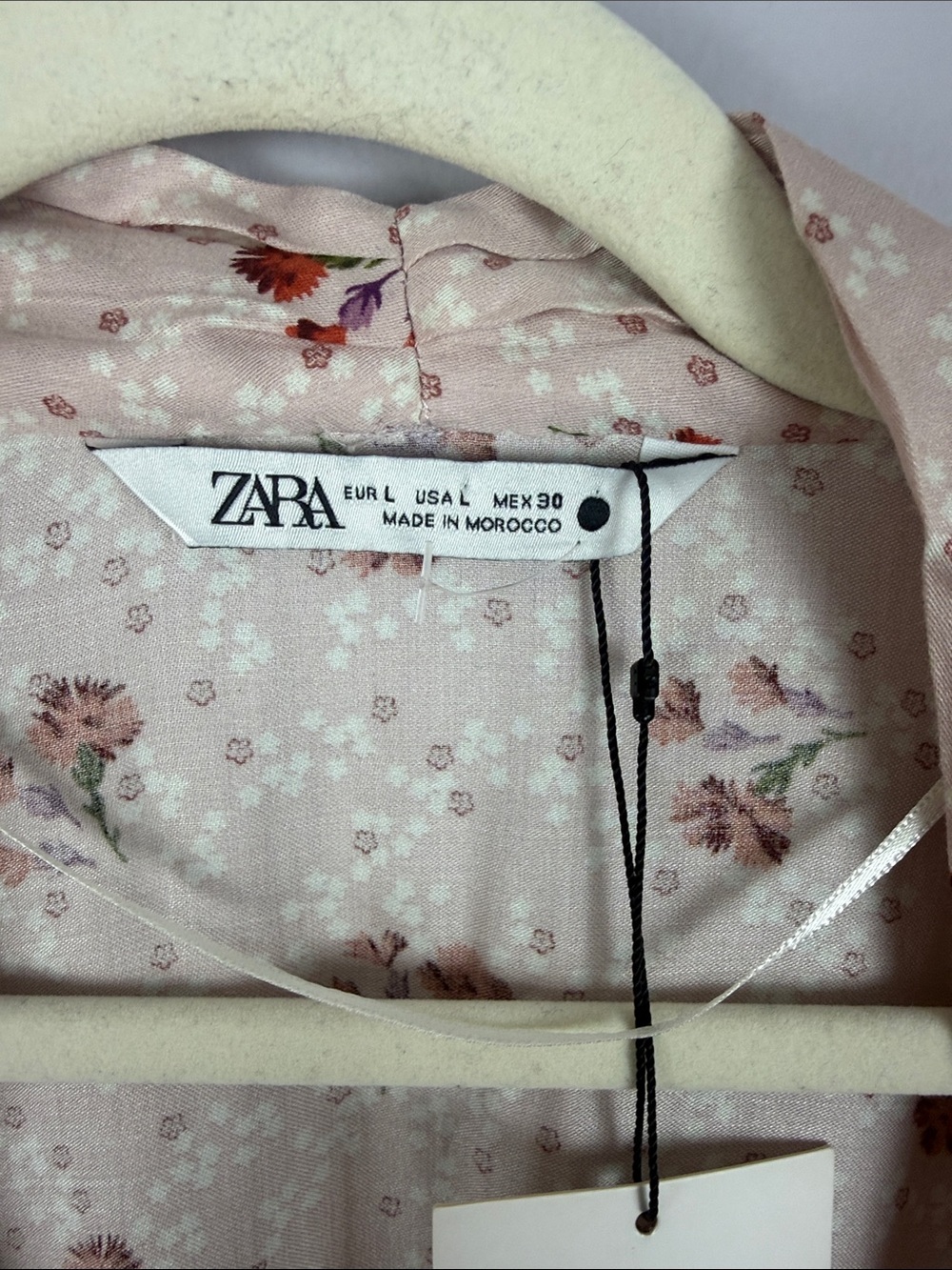 NWT Zara Floral Tie-Front Puff Sleeve Cropped Blouse - Mauve Pink - Size L - Picture 3 of 11